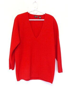 1980s Vintage Jeanne Pierre red ribbed deep v neck sweater size large